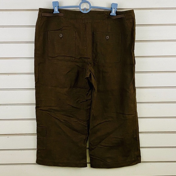 Womens 12 Eddie Bauer Crop Linen Pants Nutmeg Brown Drawstring 21" Drawstring - Picture 3 of 5
